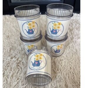 Auntie Em Hallmark Cards 1987 Sunflower Teapot Tumblers Set of 5 Vintage